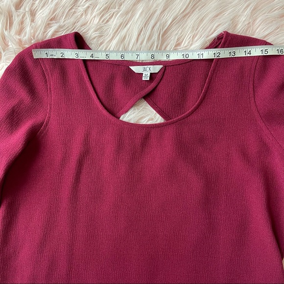 JACK Crepe Shift Dress Burgundy Red Long Sleeve Scoop Neck Cutout - Size Medium - Picture 7 of 10